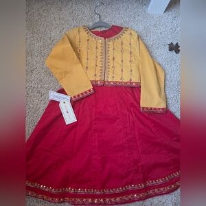 Minnie Minors - Girls Red and Yellow Embroidered 3 Piece Dress With Jacket
